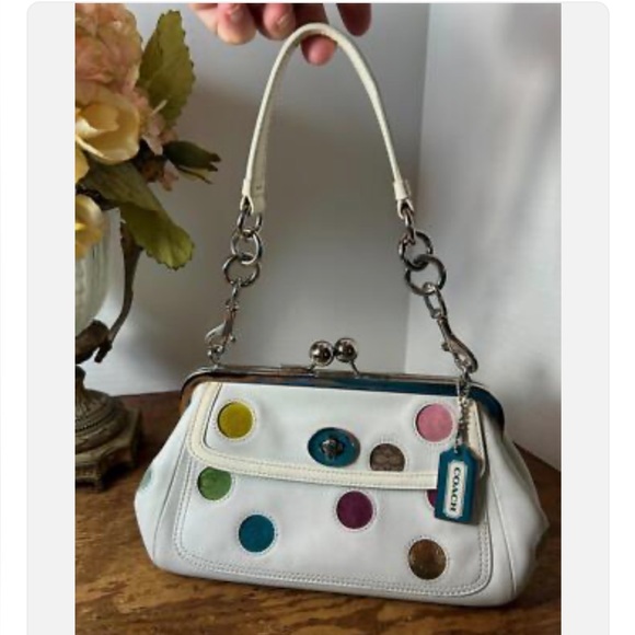 NWOT COACH SPECIAL EDITION MULTI COLORED POLKA DOT KISSLOCK FRAME SATCHEL BAG - Picture 3 of 9